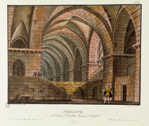 Norfolk besöker fången Leicester i scenografifängelset för föreställningen 1828 av operan "Elisabetta, Regina d