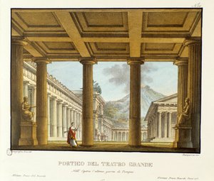 Portik av Grand Theatre i Pompeii, i bakgrunden Vesuvescenografin för framförandet av "operan" L