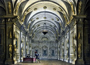 Scenografi av Sanquirico för operan "Anna Bolena" av Gaetano Donizetti (1797-1848) representerad på Teatro Carcano i Milano
