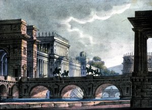 Scenografi av Sanquirico för operan "The exile of Rome" av Gaetano Donizetti, La Scala av Alessandro Sanquirico