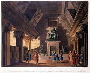 Scenografi av Sanquirico för operan "Semiramis" "(Semiramide) av Gioacchino Rossini representerar på Teatro alla Scala
