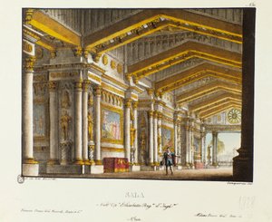The Great Hall of the Royal Palace Scenografi för 1828 års framförande av operan "Elisabetta, Regina d