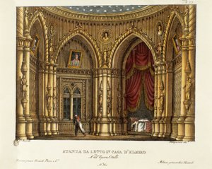 The bedroom of Elmire (eller Elmiro) Scenografi för operan "" Otello"" av Gioacchino Rossini (eller Gioachino) (1816) efter William Shakespeares verk "Othello or the Moor of Venice") 1830 (litografi) av Alessandro Sanquirico
