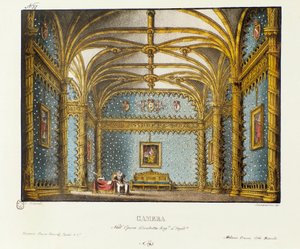 Kungliga slottets sovrum Scenografi för 1828 års framförande av operan "Elisabetta, Regina d