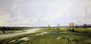Jakt på flodbädden av Piave i Belluno, Målning av Alessandro Seffer (1832-1905), Olja på duk av Alessandro Seffer-Guerra