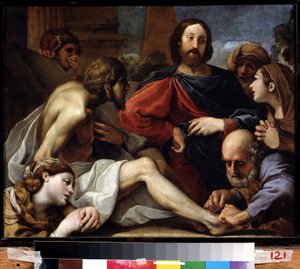 Lazarus uppståndelse. Målning av Alessandro Tiarini (1577-1668). Olja på trä, 39 x 49 cm. Bolognakonst, italiensk barockkonst. Statens konstmuseum, Jekaterinburg.