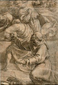 Fragment av en scen från en himmelsfärd (): Apostlar, med den helige Franciskus av Assisi i förgrunden av Alessandro Turchi