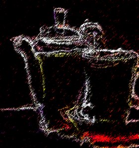 teatime, 2020, (blandade media) av Alex Caminker
