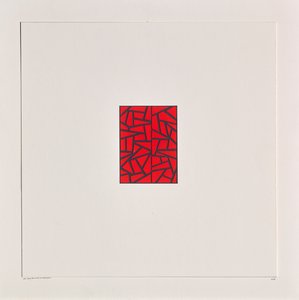 Red Bits on White, 2021 (emalj på kort) av Alex Dunn