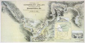 Fågelperspektiv över Conemaugh Valley från Nineveh till sjön, Johnstown, Pa.: från personliga skisser och undersökningar av Pennsylvania R.R. med tillstånd av Alex. Y.; Pennsylvania Railroad Lee