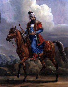 En orientalisk krigare (olja på metall)