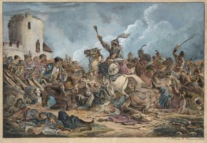 Bataille entre les Georgiens et les tribus de montagne - Slaget mellan georgierna och bergsstammarna - Orlowski (Orlovsky), Alexander Osipovich (1777-1832) - 1826 - Litografi, akvarell - 54x77 - Privat samling