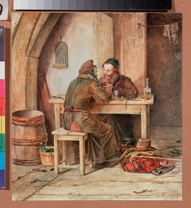 Dans une taverne - In a tavern - Verk av Alexander Antonovich Rizzoni (1836-1902), akvarell på papper av Alexander Antonovich Rizzoni