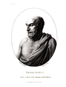 Demokrit (c.460-c.370 f.Kr.), graverad från en byst i Vatikanmuseet