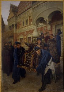 Boyarin Morozova. (Boyarynya Morozova). Feodosia Prokofiyevna Morozova (1632-1675), en ivrig anhängare av den gamla troende riten, avlade klosterlöften under namnet Theodora. Hon beskrivs under sitt gripande av anhängare av pat av Alexander Dimitrievitch Litovtchenko