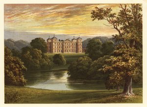 Utsikt över Kimberley Hall, Norfolk, England. 1880 (gravyr)