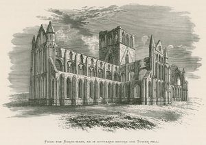 Whitby Abbey, från nordost, som det såg ut innan tornet föll