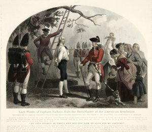 Last Words of Captain Nathan Hale?, pub. 1858 (handfärgad gravyr)