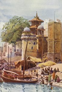 The Bathing Ghats, Benares (färg litho) av Alexander Henry Hallam Murray