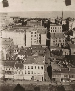 Utsikt österut från kupolen på domstolsbyggnaden i Chicago, 1858
