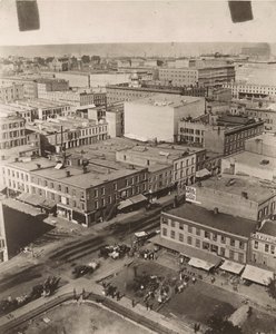 Utsikt nordost från kupolen på domstolsbyggnaden i Chicago, 1858