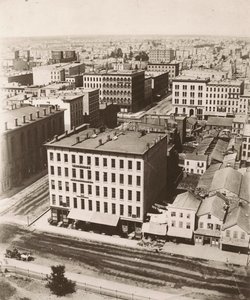 Utsikt nordnordväst från kupolen på domstolsbyggnaden i Chicago, 1858