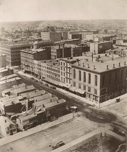 Utsikt nordväst från kupolen på domstolsbyggnaden i Chicago, 1858