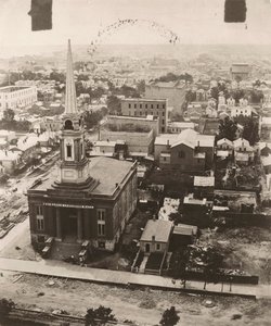 Utsikt söderut från kupolen på domstolsbyggnaden i Chicago, 1858