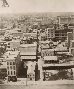 Utsikt västerut från kupolen på domstolsbyggnaden i Chicago, 1858