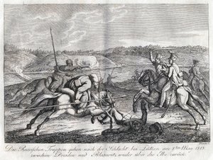 Ryska trupper går efter slaget vid Lutzen tillbaka över Elbe - Sauerweid, Alexander Ivanovich (1783-1844) - 1813 - Etsning - 21x26 - Privat samling