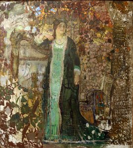 Harpist. Porträtt av Tatiana Sergeevna Bartseva (1886-1984) av Savinov, Alexander Ivanovich (1881-1942) av Alexander Ivanovich Savinov