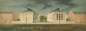 Ej utförd design för Cross-Block Terrace Development perspektiv, ca. 1831.