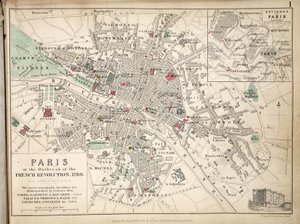 Karta över Paris vid utbrottet av den franska revolutionen, 1789, publicerad av William Blackwood and Sons, Edinburgh och London, 1848 (handfärgad gravyr)