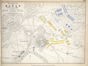 Karta över slaget vid Hanau, publicerad av William Blackwood and Sons, Edinburgh och London, 1848 (handfärgad gravyr)