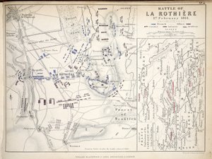 Karta över slaget vid La Rothiere, publicerad av William Blackwood and Sons, Edinburgh och London, 1848 (handfärgad gravyr) av Alexander Keith Johnston