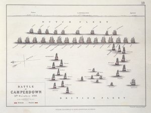 Plan för slaget vid Camperdown, 11 oktober 1797, ca 1830-talet av Alexander Keith Johnston