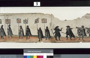Detalj från The Huntly Funeral Procession, som sägs ha använts för obsequies av George 1st, Marquess of Huntly
