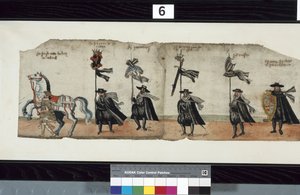 Detalj från The Huntly Funeral Procession, som sägs ha använts för obsequies av George 1st, Marquess of Huntly
