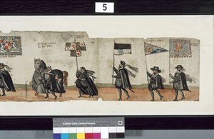 Detalj från The Huntly Funeral Procession, som sägs ha använts för obsequies av George 1st, Marquess of Huntly