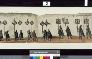 Detalj från The Huntly Funeral Procession, som sägs ha använts för obsequies av George 1st, Marquess of Huntly