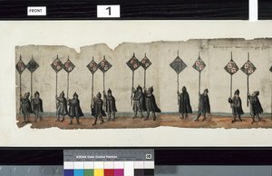 Detalj från The Huntly Funeral Procession, som sägs ha använts för obsequies av George 1st, Marquess of Huntly