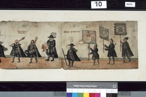 Detalj från The Huntly Funeral Procession, som sägs ha använts för obsequies av George 1st, Marquess of Huntly