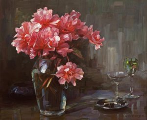 A.Koester, Blommor i en glasvas
