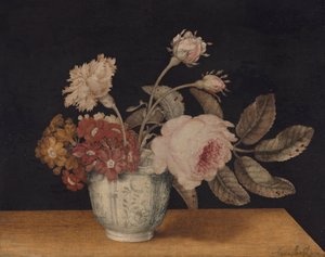 Blommor i en Delft-burk