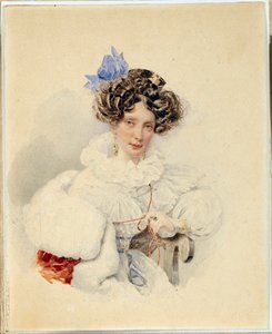 Porträtt av Catherine Bakunin (1795-1869) - Verk av Karl Pavlovich Briullov (Briullov) (1799-1852), före 1832, akvarell på kartong - Porträtt av Yekaterina Pavlovna Bakunina (1795-1869) - Akvarell på kartong av Alexander Pavlovich (Alexander Pavlovich) 179
