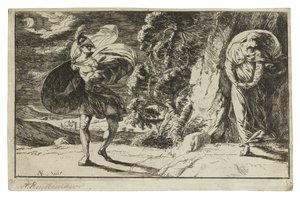 Fingal Encounters Carbon Carglass, ca. 1774 (etsning på krämvävt papper)