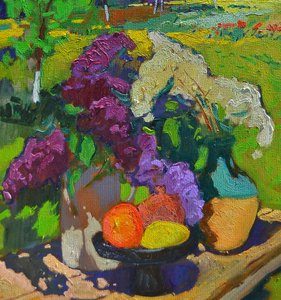 Solbelysta syrener och frukt