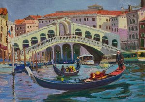 Gondoler vid Rialtobron i Venedig