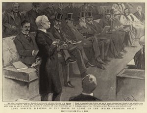 Lord Roberts talar i överhuset om den indiska gränspolitiken. av Alexander Stuart Boyd