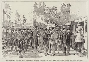 Öppningen av West Highland Railway, tågets ankomst med gästerna på Fort William av Alexander Stuart Boyd